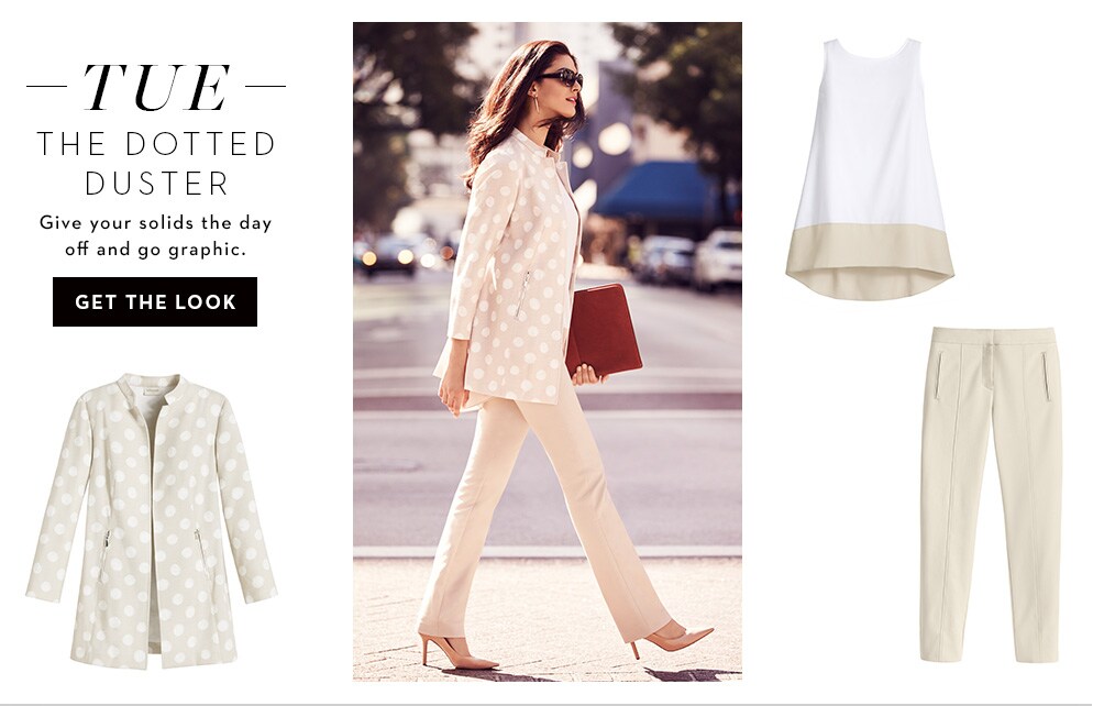 Tue - The Dotted Duster: give your solids the day off and go graphic.  Get The Look