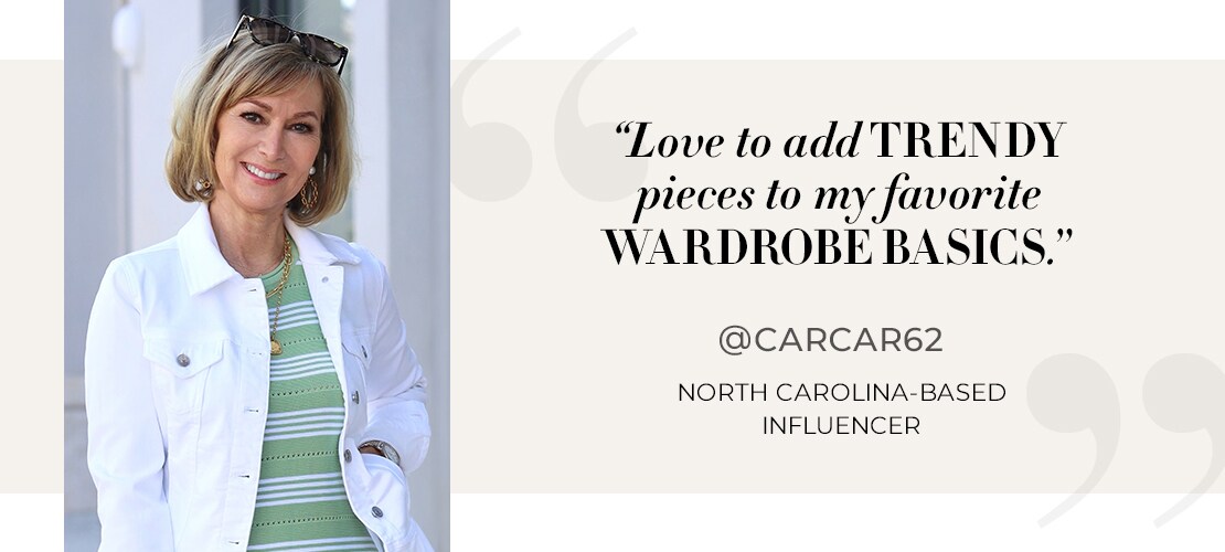 Love to add trendy pieces to my favorite wardrobe basics. @carcar62 North Carolina-based influencer